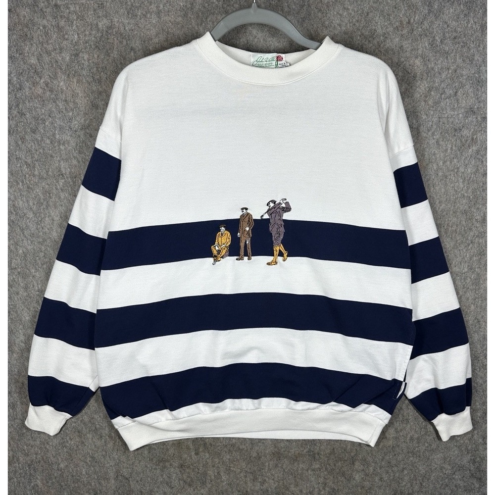 Vintage John Wells Golf Shops Mens L Striped Golf Sweatshirt Embroidered 90s